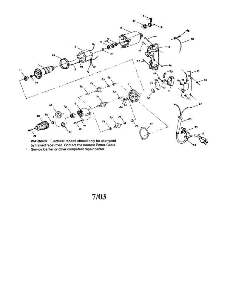Drills Diagram and Parts List for 7500  Porter Cable Drill